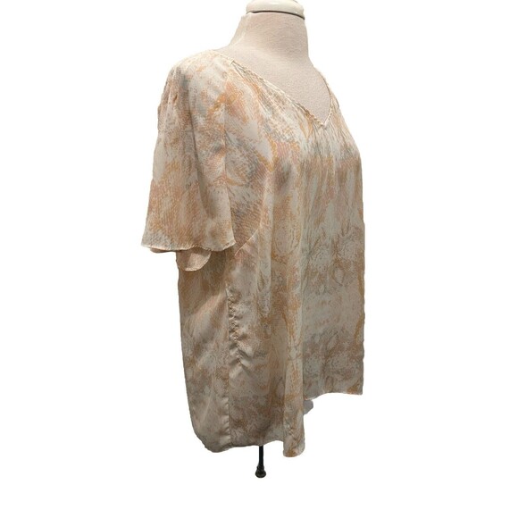 Rose & Olive Peach Print Short Flutter Sleeve Pullover Blouse 1X - Picture 5 of 5